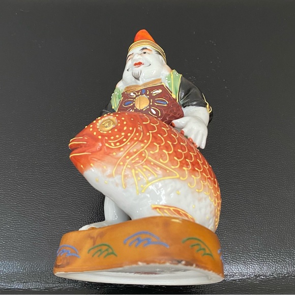 Vintage Signed Kutani Ebisu God Of Fishermen and Luck 5.75” Porcelain Figurine - Picture 10 of 15
